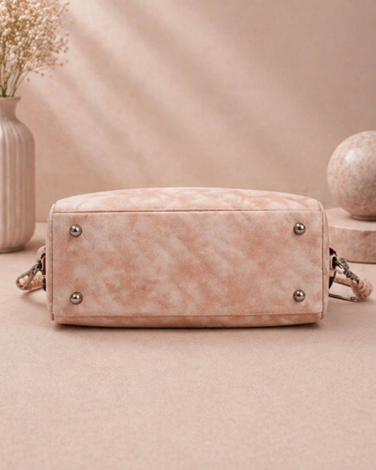 Swag Wali Saheli Chic Marble Texture Scrunch Handle Handbag (Peach Blush)