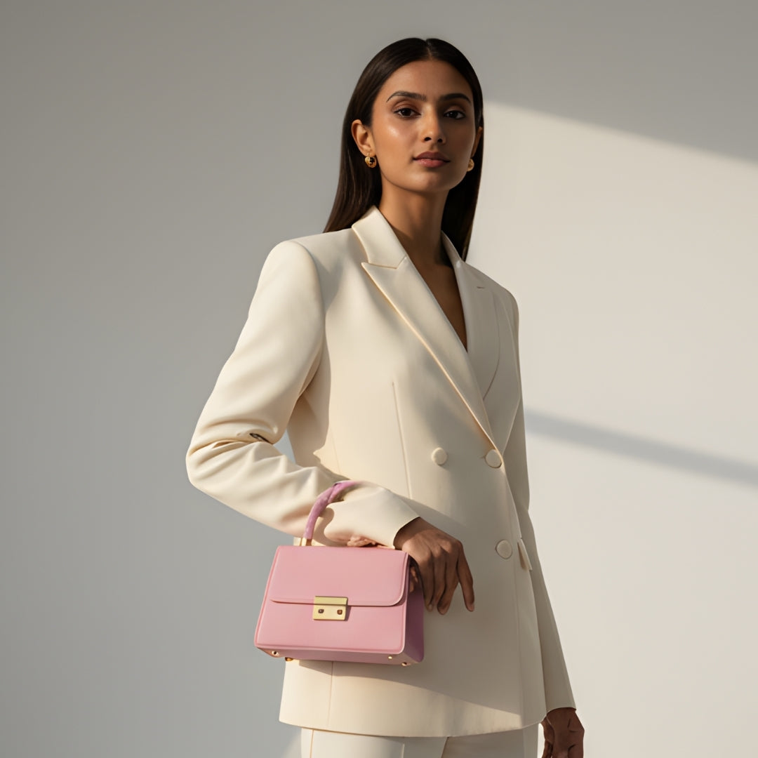 Borcelle Blush Mini Textured Top-Handle Bag