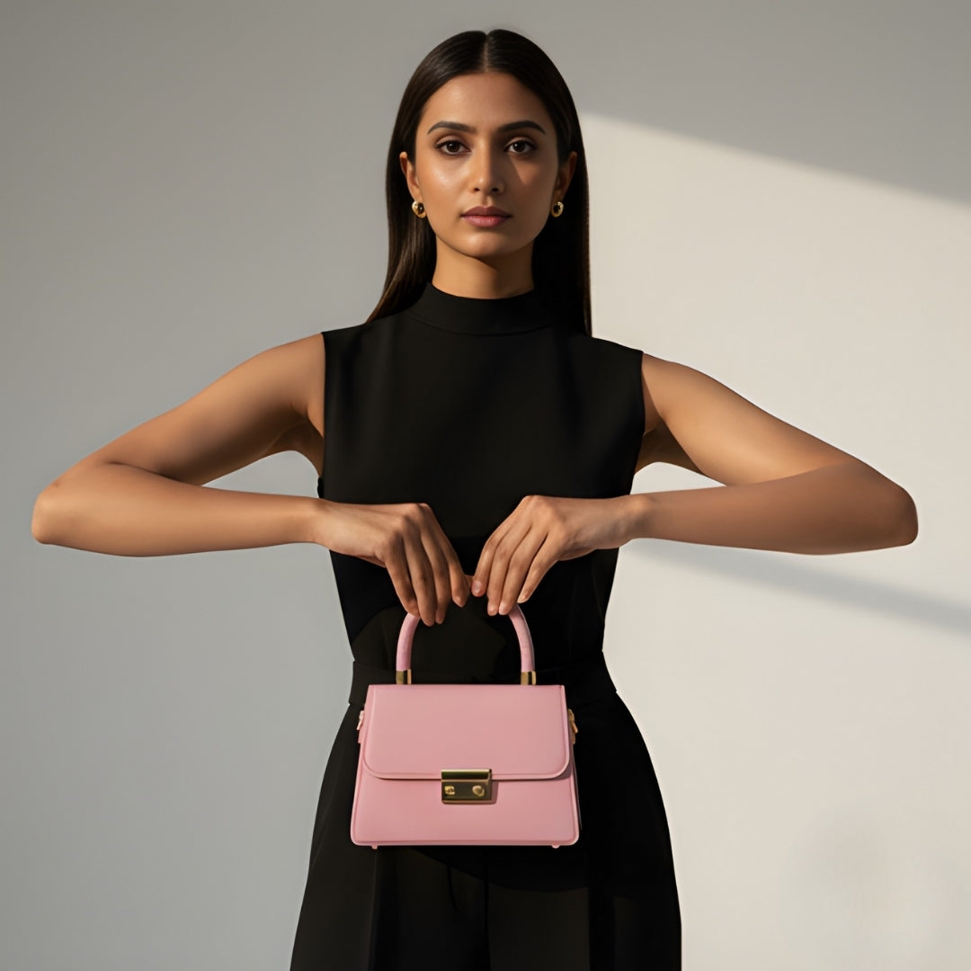 Borcelle Blush Mini Textured Top-Handle Bag