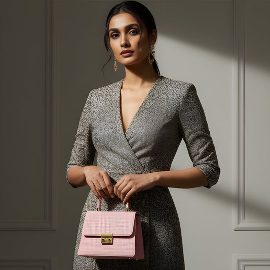 Borcelle Blush Textured Luxe Mini Top-Handle Bag