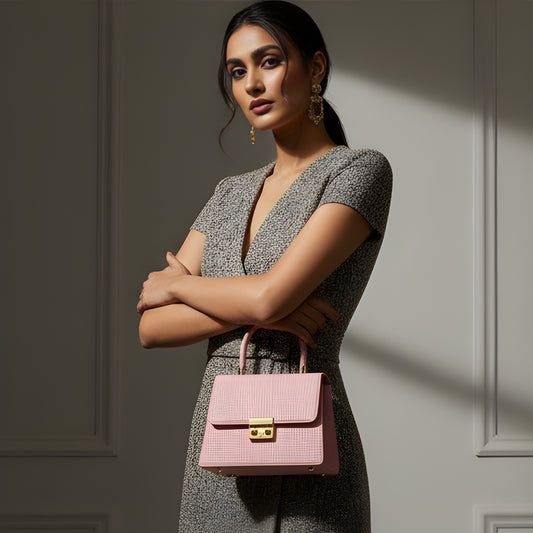 Borcelle Blush Textured Luxe Mini Top-Handle Bag