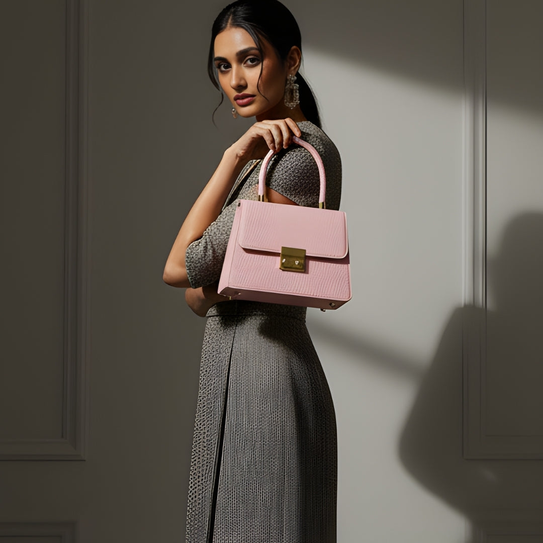 Borcelle Blush Textured Luxe Mini Top-Handle Bag