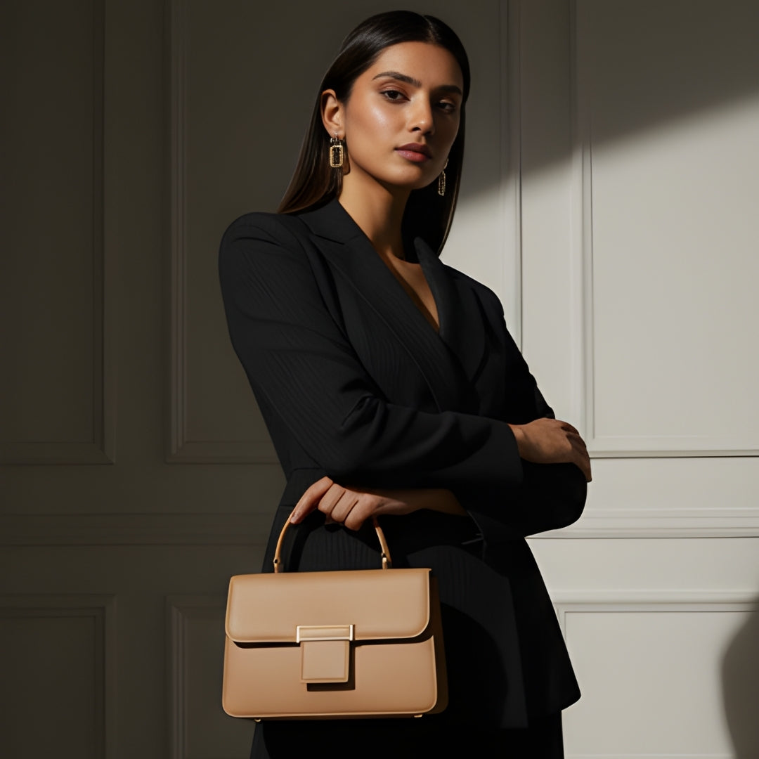 Borcelle Caramel Classic Buckle Top-Handle Bag