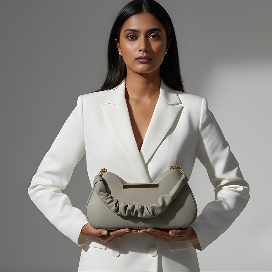 Borcelle Frost Grey Ruched Curve Handbag