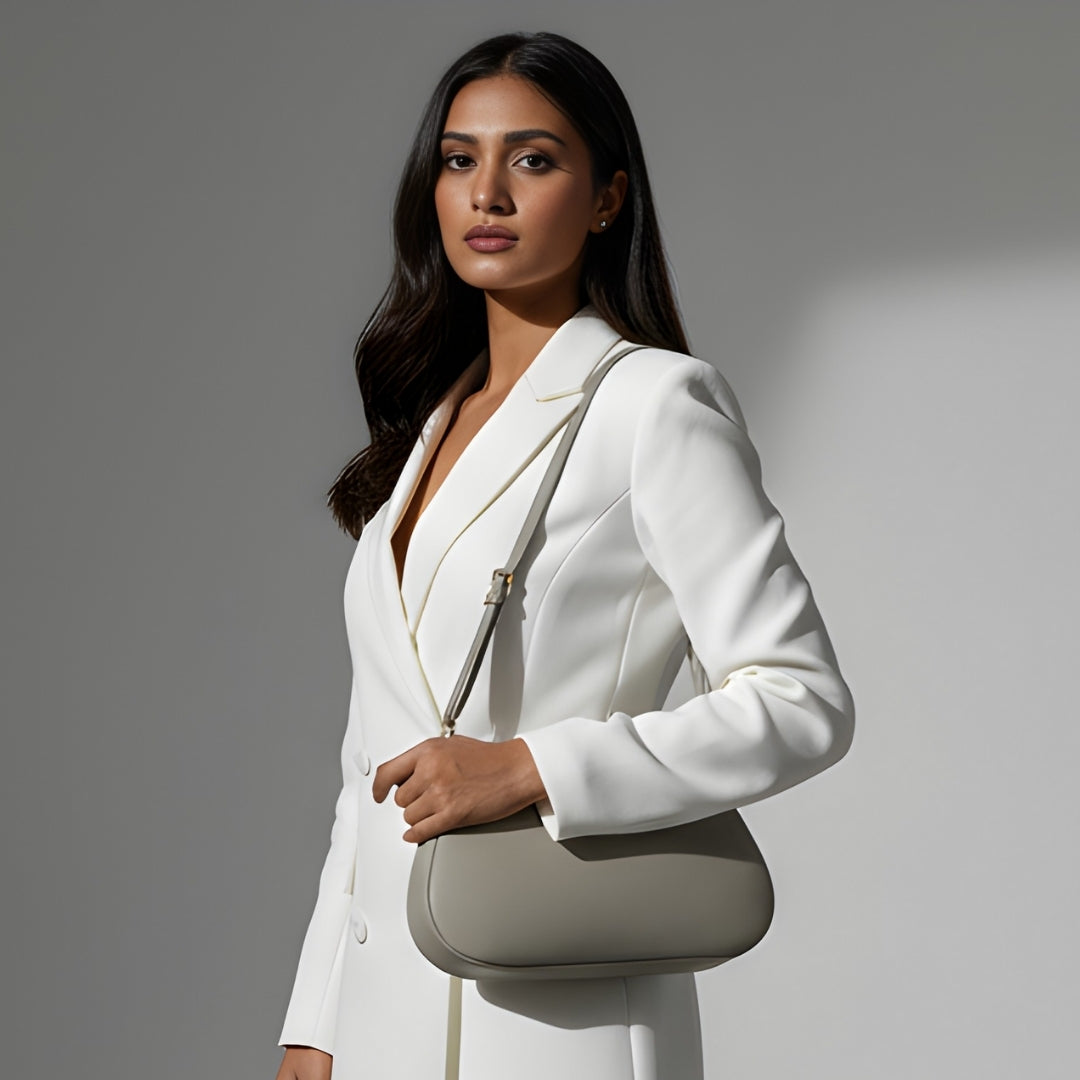 Borcelle Frost Grey Ruched Curve Handbag