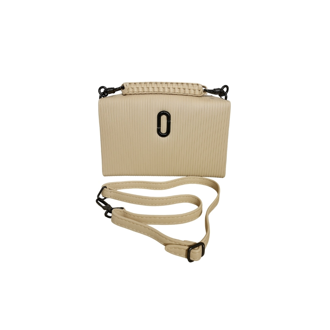 Borcelle Pearl Beige Textured Woven Sling Bag
