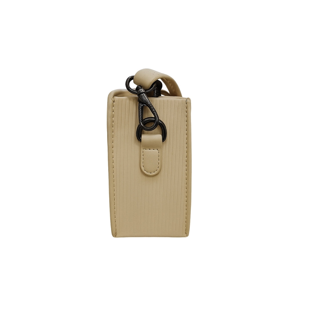 Borcelle Pearl Beige Textured Woven Sling Bag