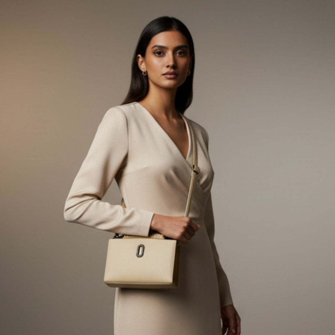 Borcelle Pearl Beige Textured Woven Sling Bag