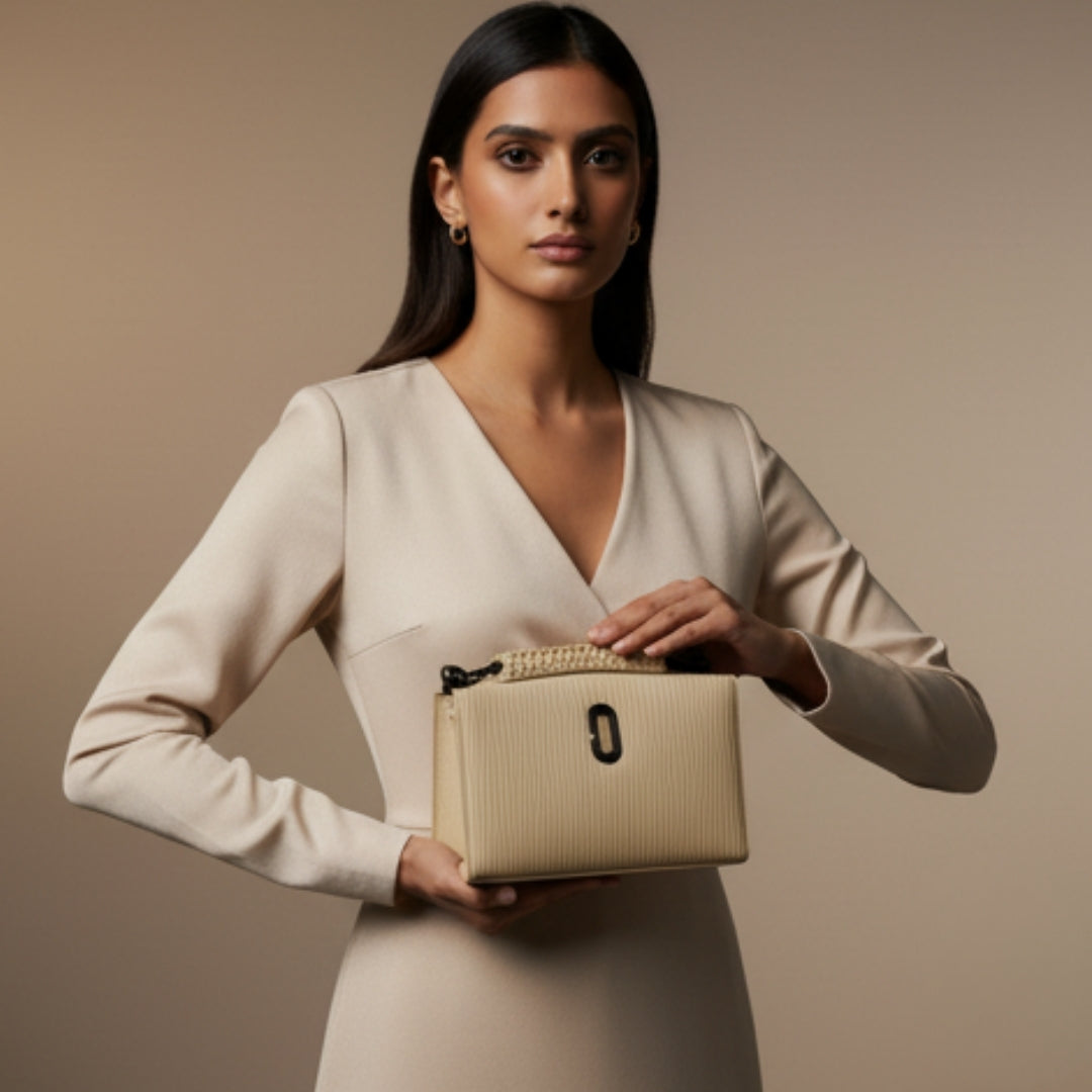 Borcelle Pearl Beige Textured Woven Sling Bag