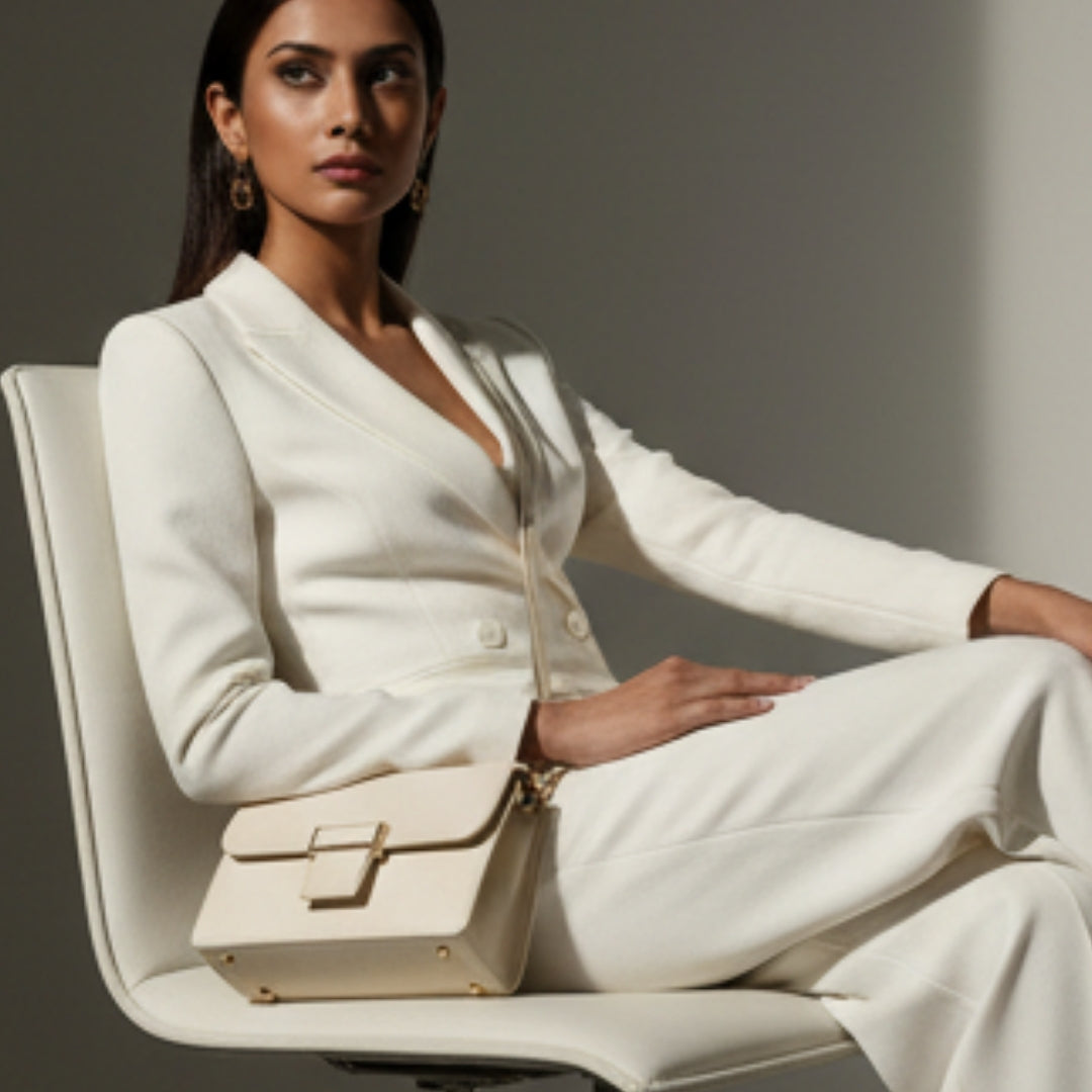 Borcelle Pearl White Buckle Top-Handle Bag