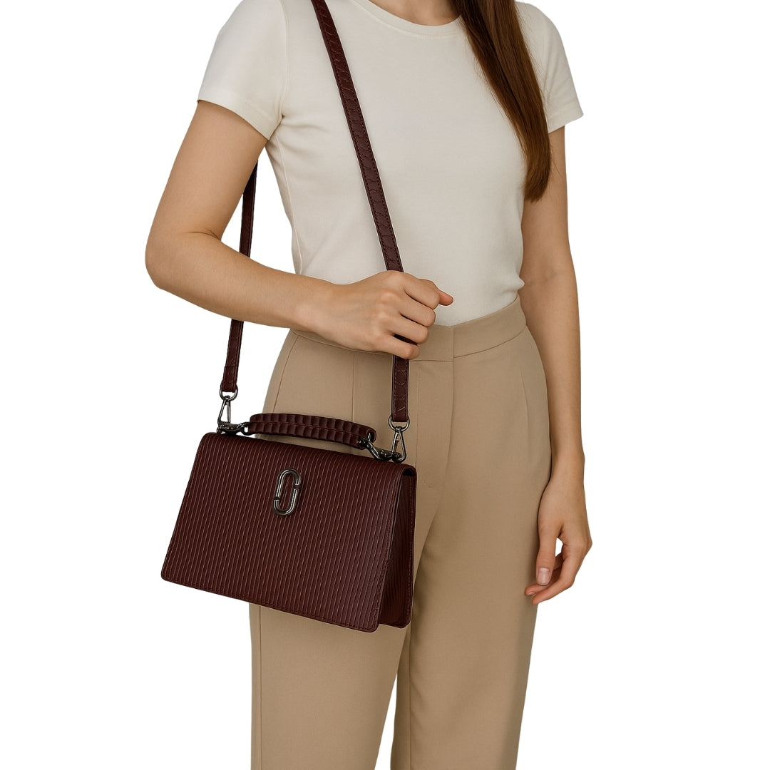 Borcelle Maroon Textured Woven Handle Sling Bag