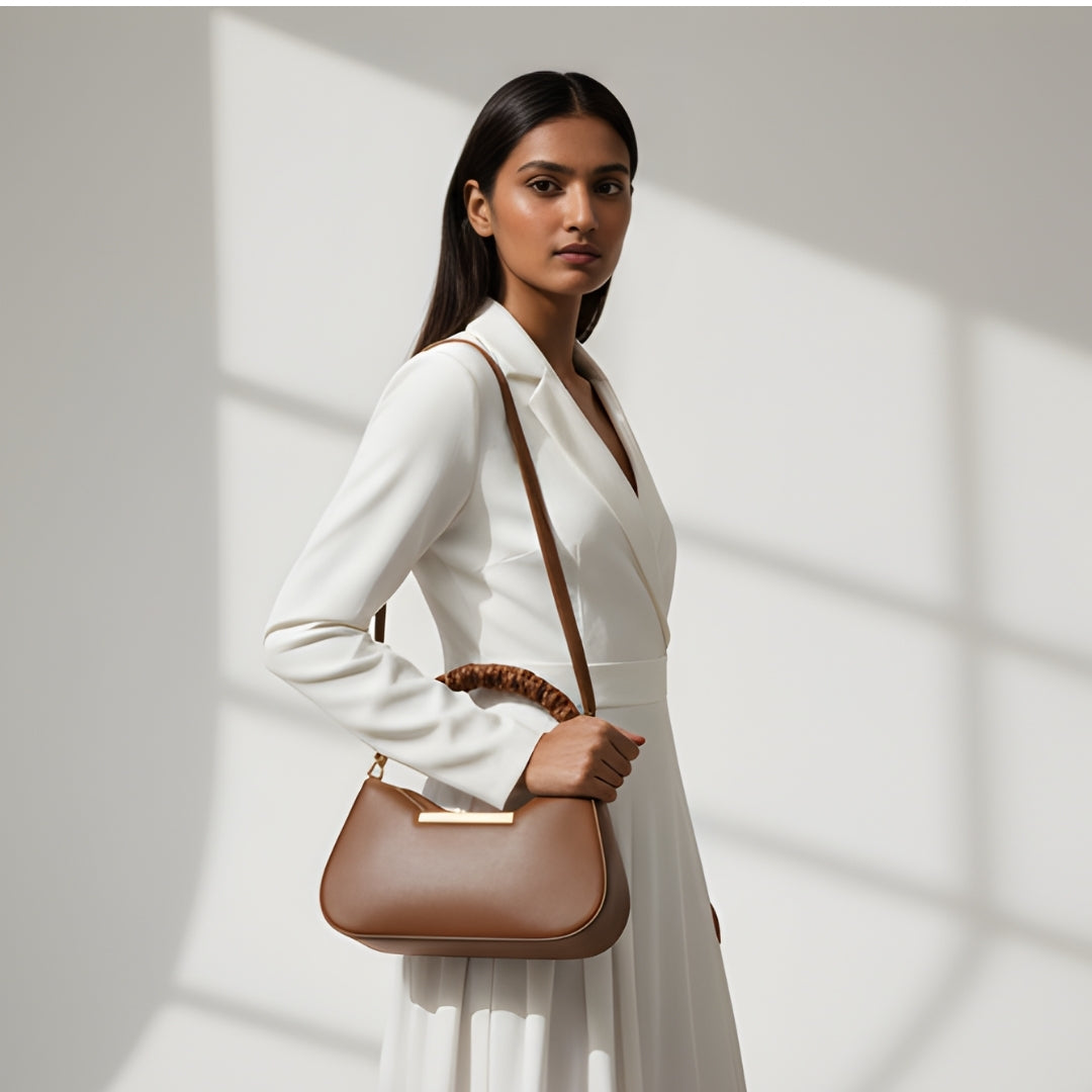 Borcelle Caramel Ruched Handle Shoulder Sling