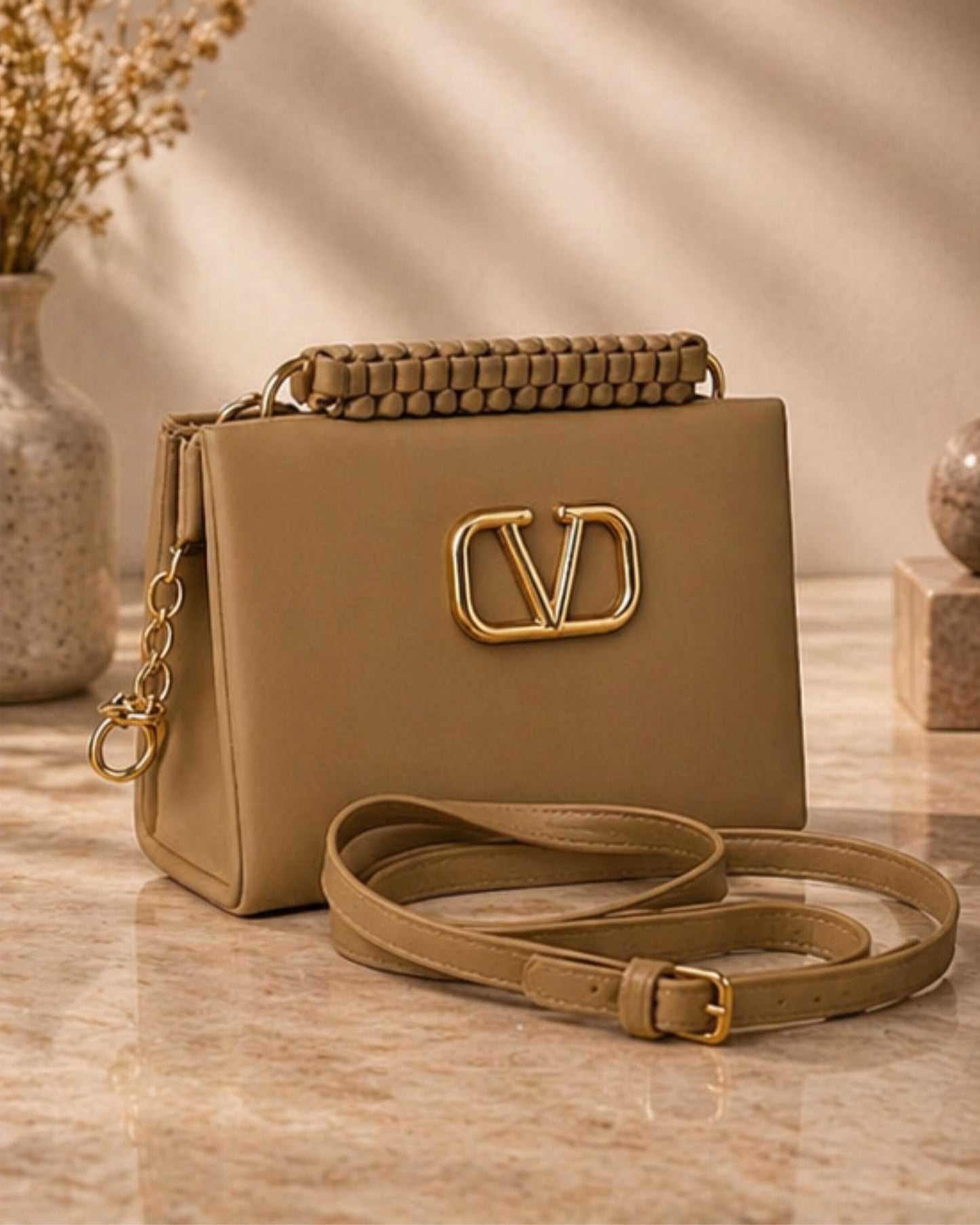 Swag Wali Saheli Signature Luxe Box Sling Handbag (Golden Tan)