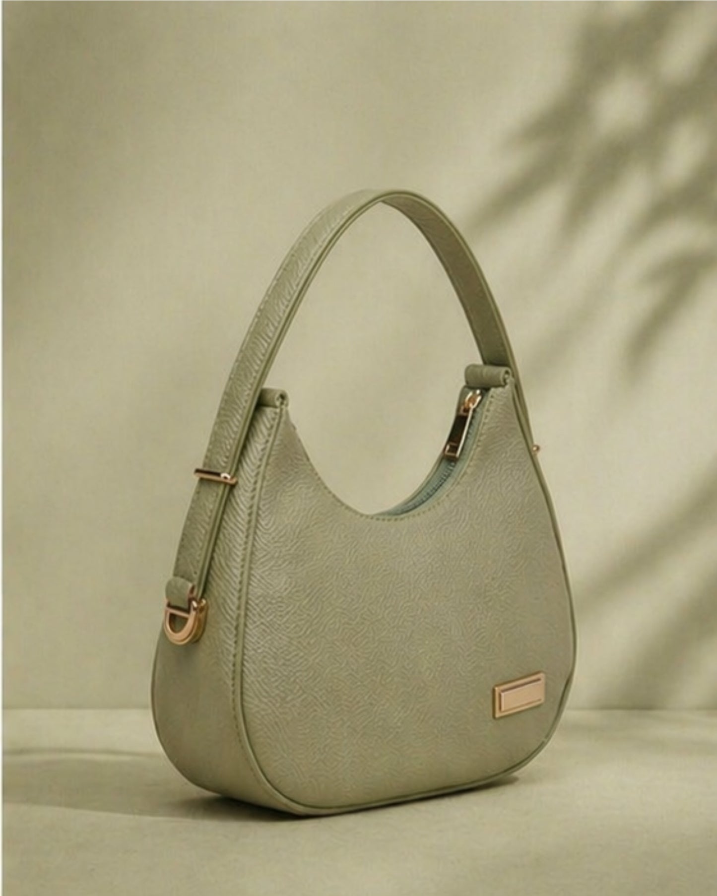 Swag Wali Saheli Textured Curved Shoulder Bag (Sage Green)