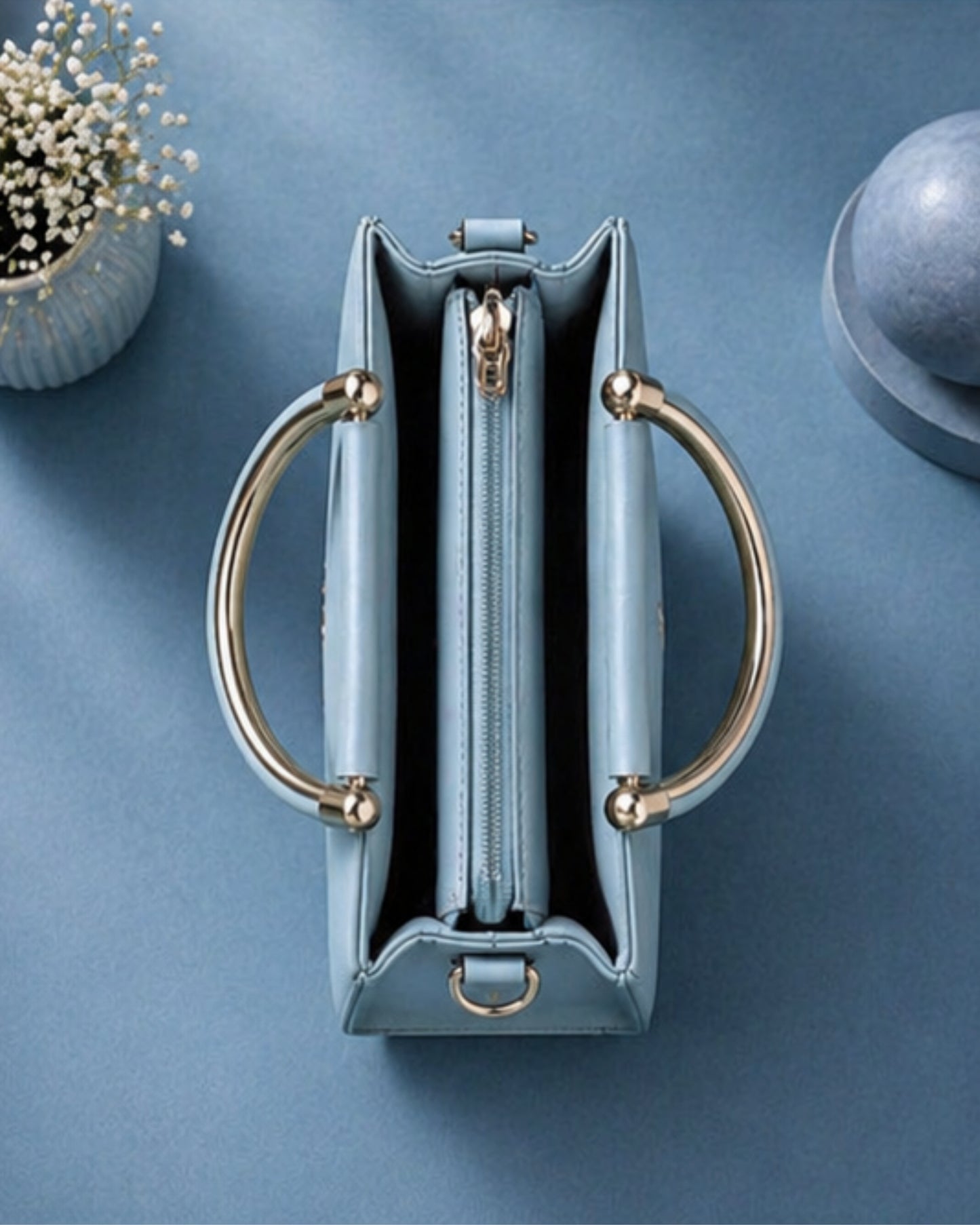 Swag Wali Saheli Royal Luxe Metal Handle Handbag (Sky Blue)