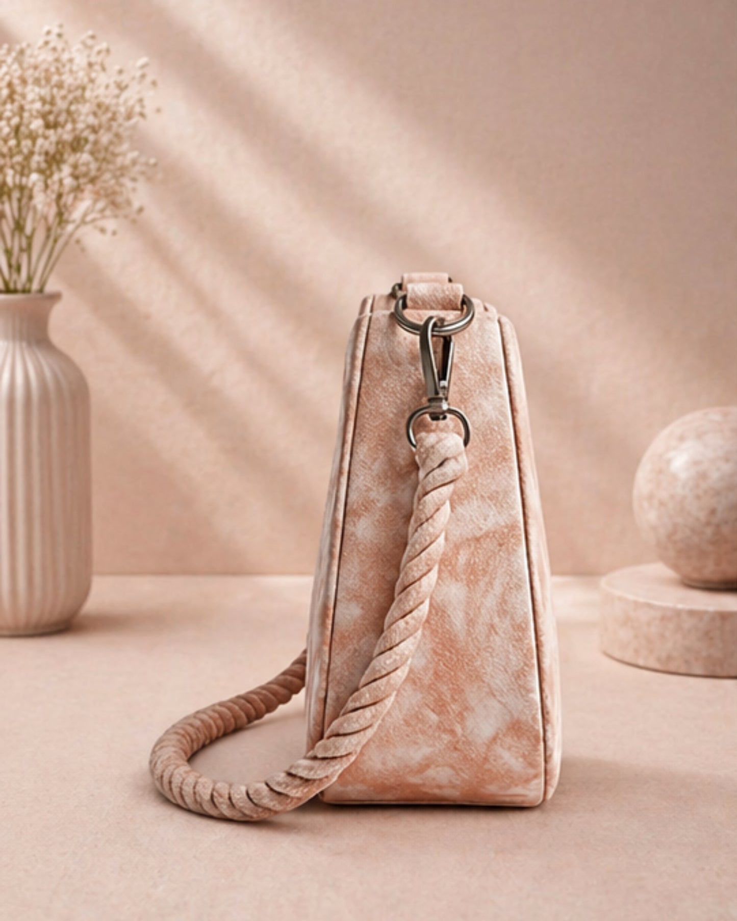 Swag Wali Saheli Chic Marble Texture Scrunch Handle Handbag (Peach Blush)