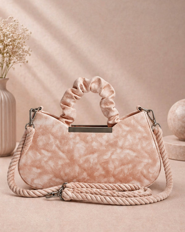 Swag Wali Saheli Chic Marble Texture Scrunch Handle Handbag (Peach Blush)