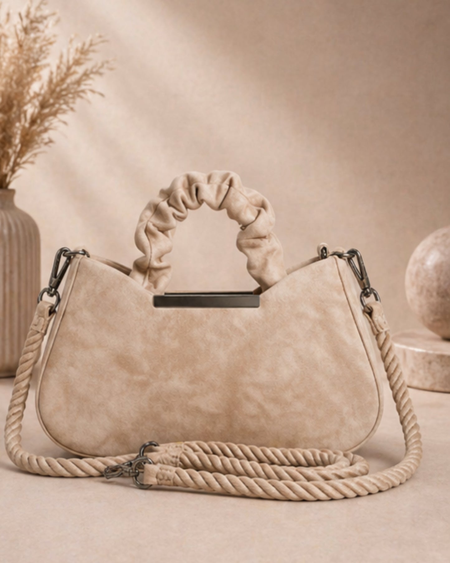 Swag Wali Saheli Chic Marble Scrunch Handle Handbag (Beige Nude)