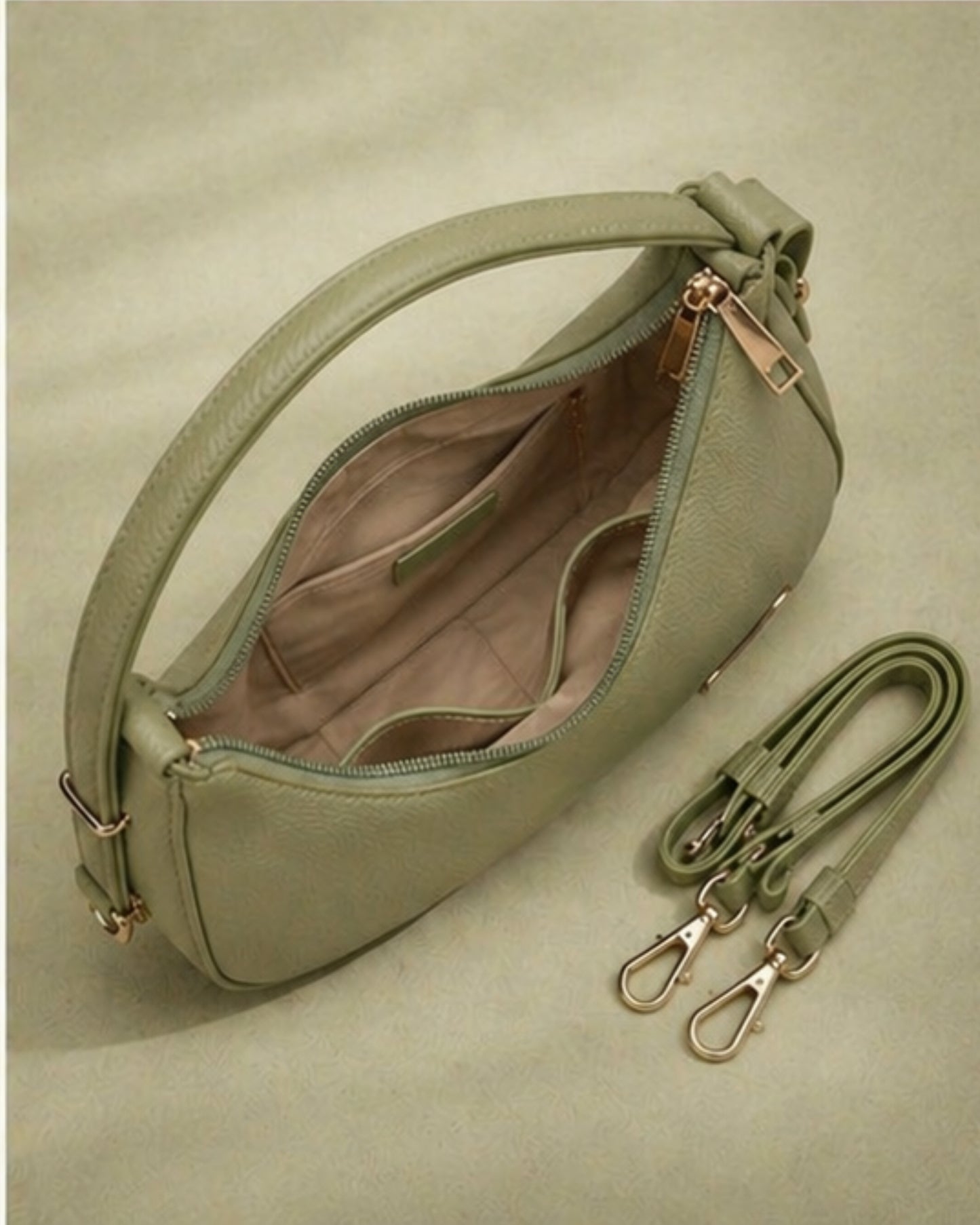 Swag Wali Saheli Textured Curved Shoulder Bag (Sage Green)