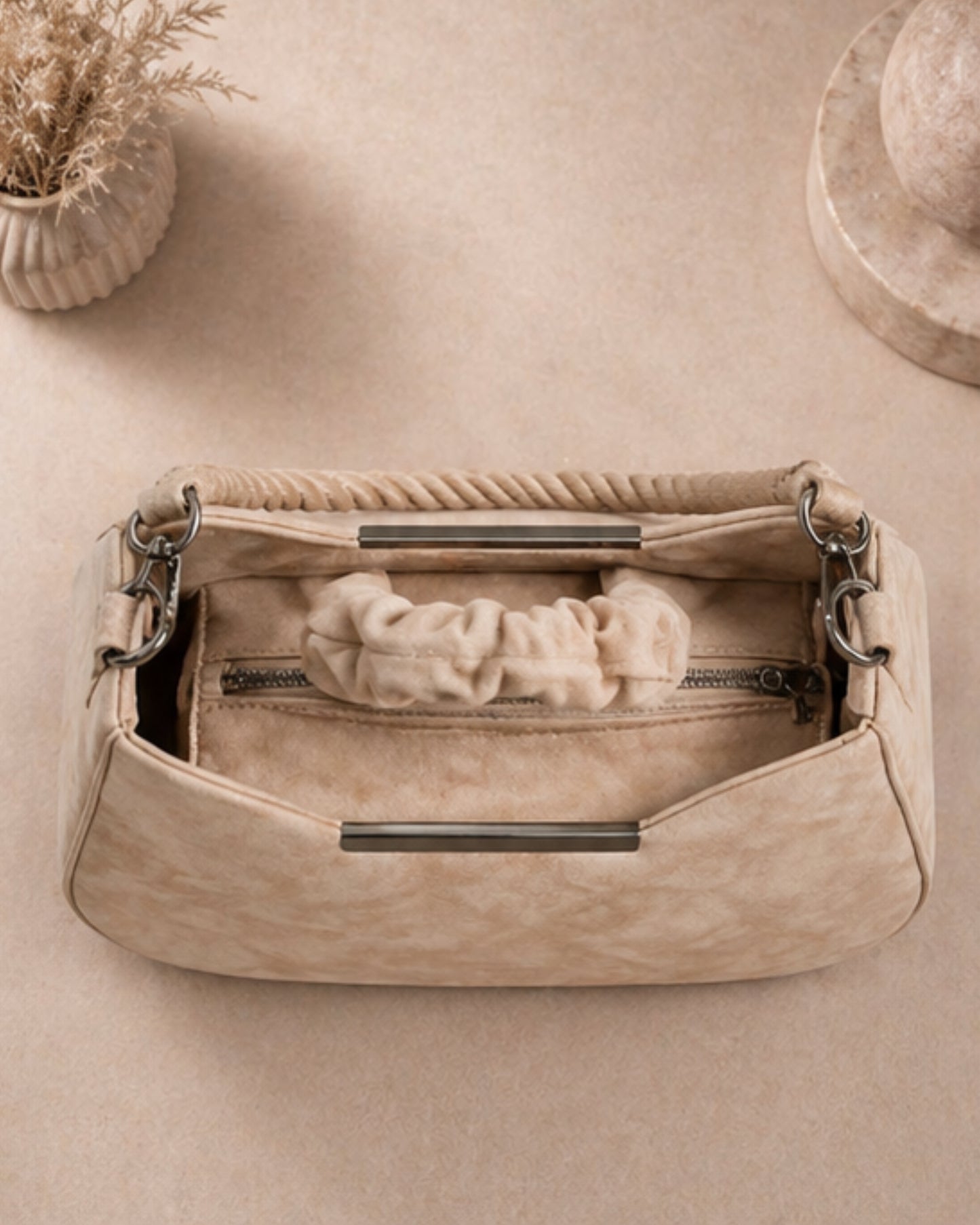Swag Wali Saheli Chic Marble Scrunch Handle Handbag (Beige Nude)
