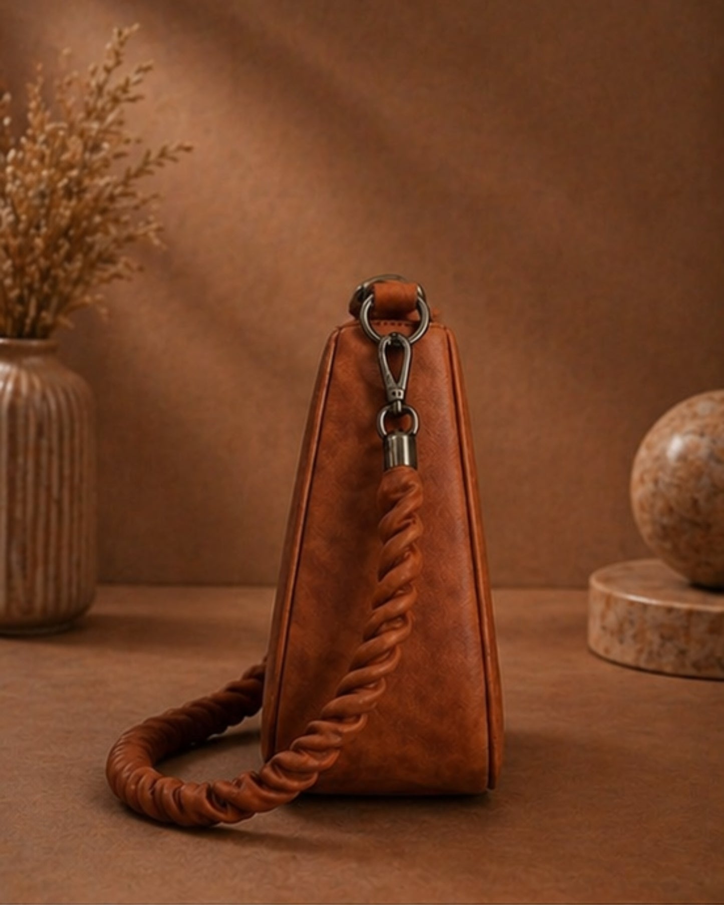 Swag Wali Saheli Chic Marble Scrunch Handle Handbag (Rich Brown)