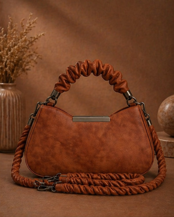 Swag Wali Saheli Chic Marble Scrunch Handle Handbag (Rich Brown)