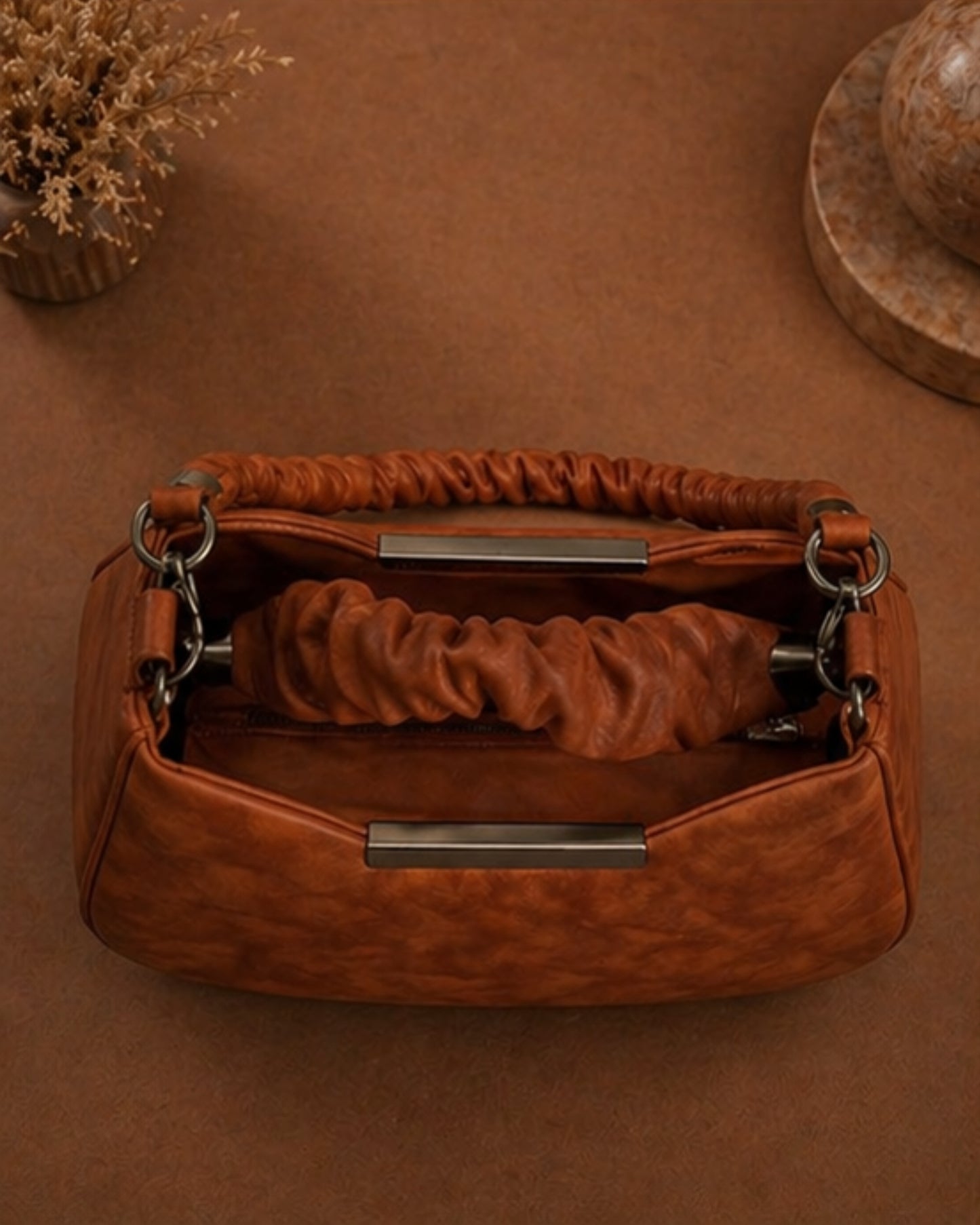 Swag Wali Saheli Chic Marble Scrunch Handle Handbag (Rich Brown)