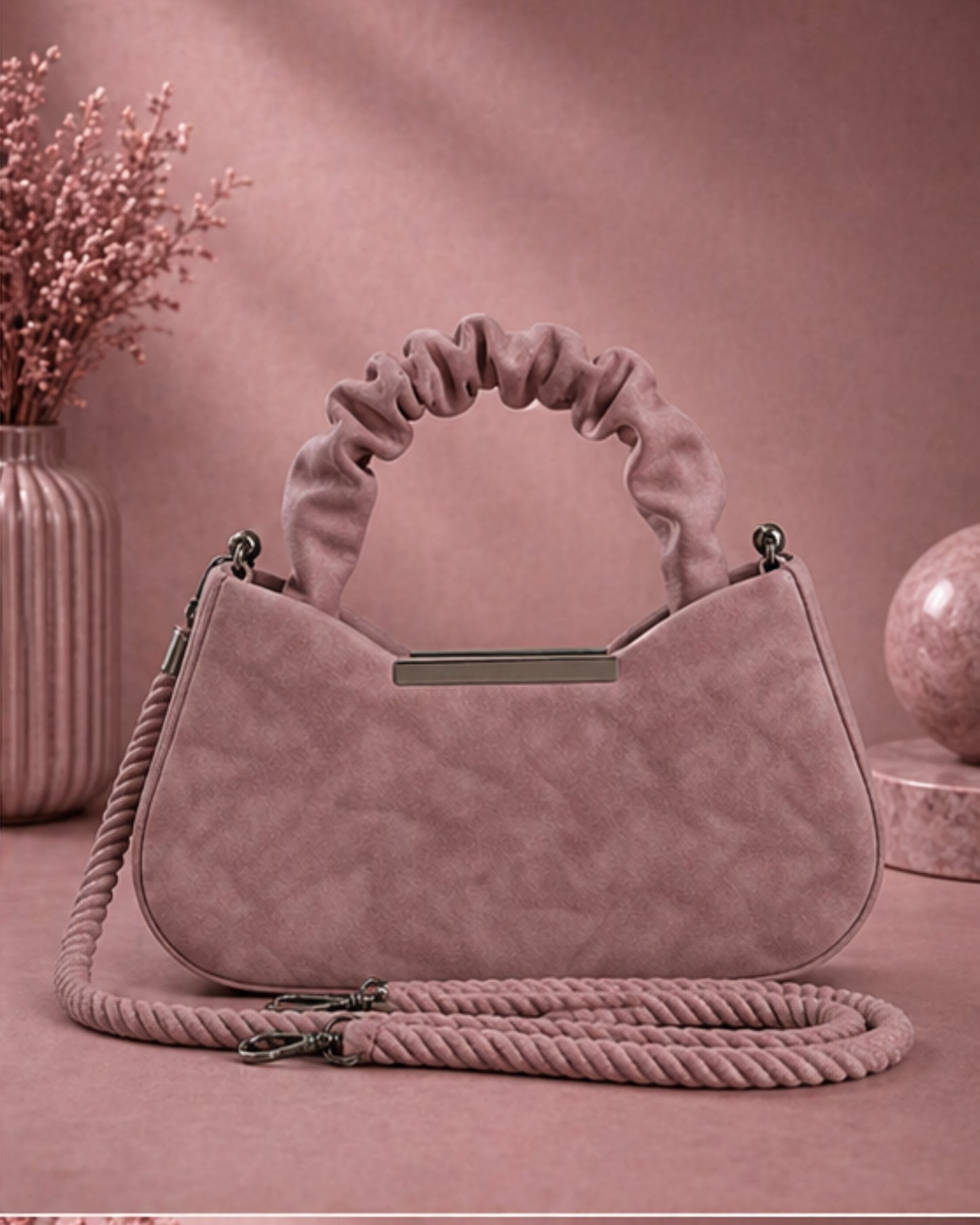 Swag Wali Saheli Chic Marble Scrunch Handle Handbag (Dusty Rose Pink)