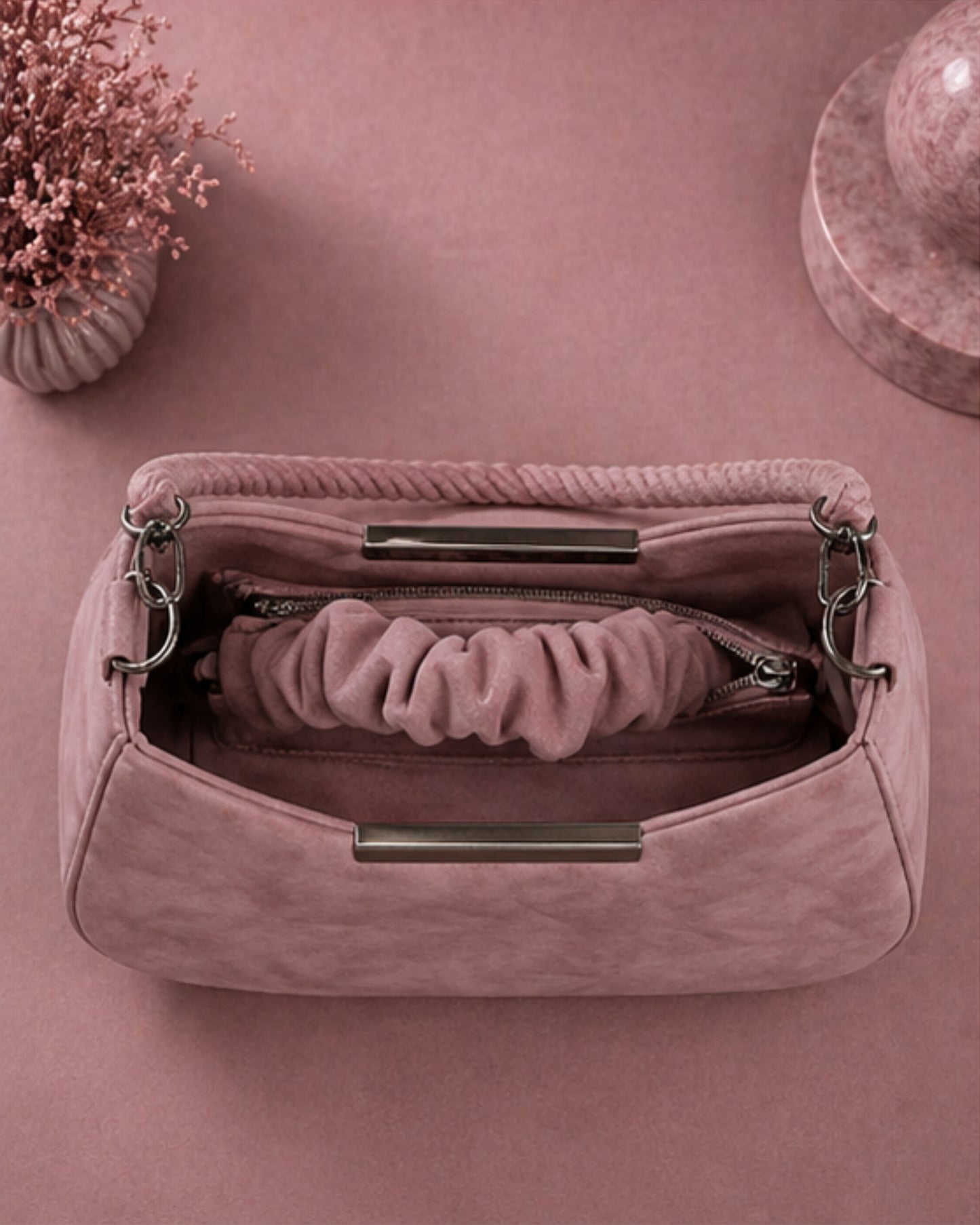 Swag Wali Saheli Chic Marble Scrunch Handle Handbag (Dusty Rose Pink)