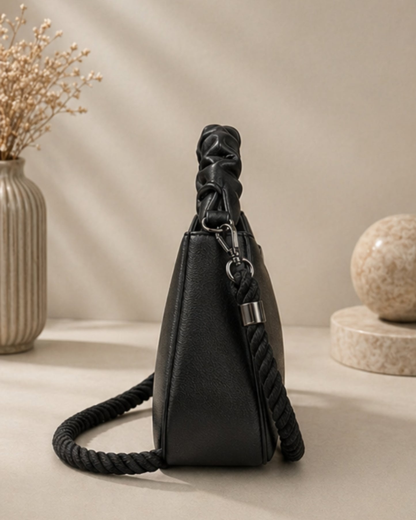Swag Wali Saheli Luxe Scrunch Rope Handbag (Midnight Black Edition)