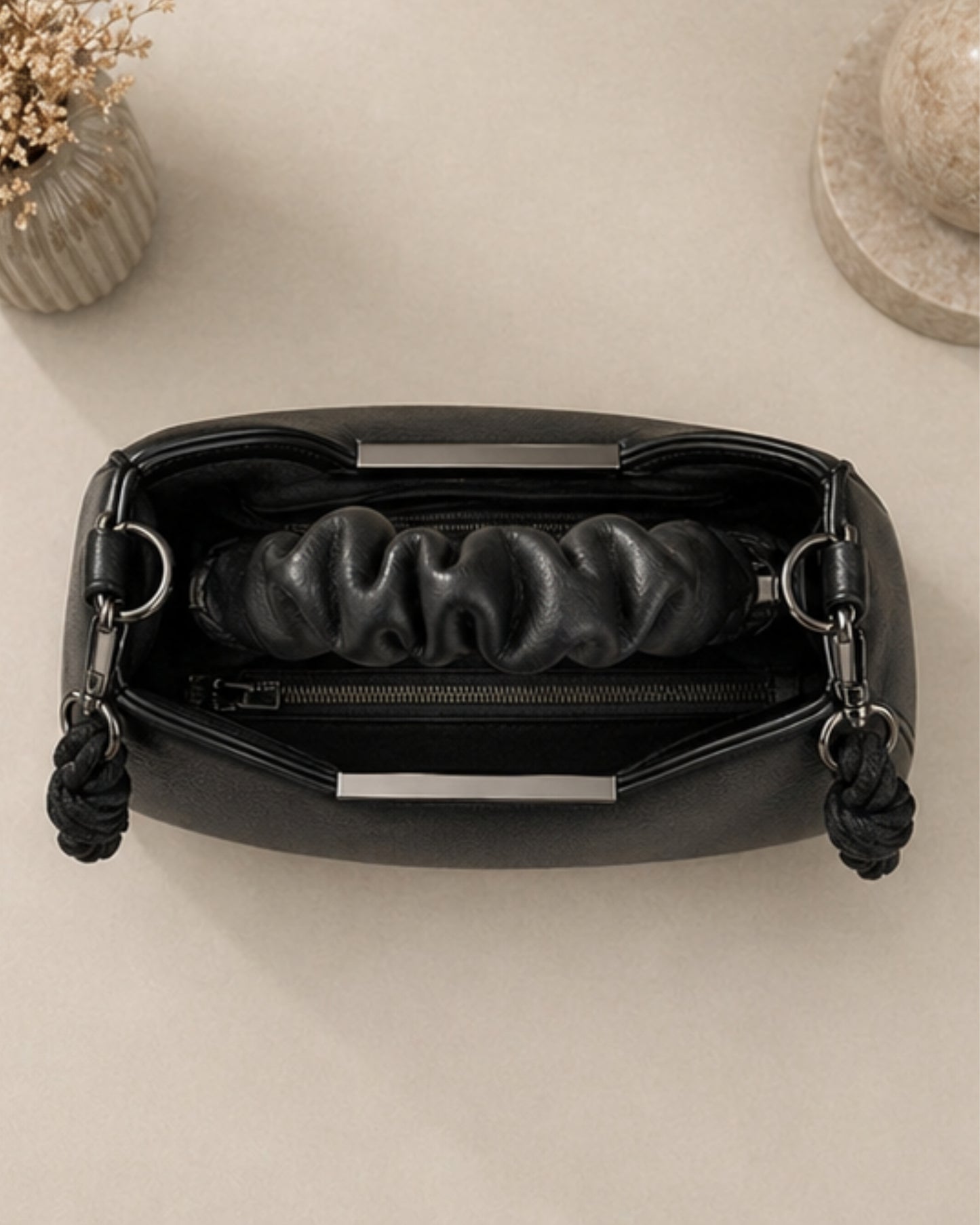 Swag Wali Saheli Luxe Scrunch Rope Handbag (Midnight Black Edition)