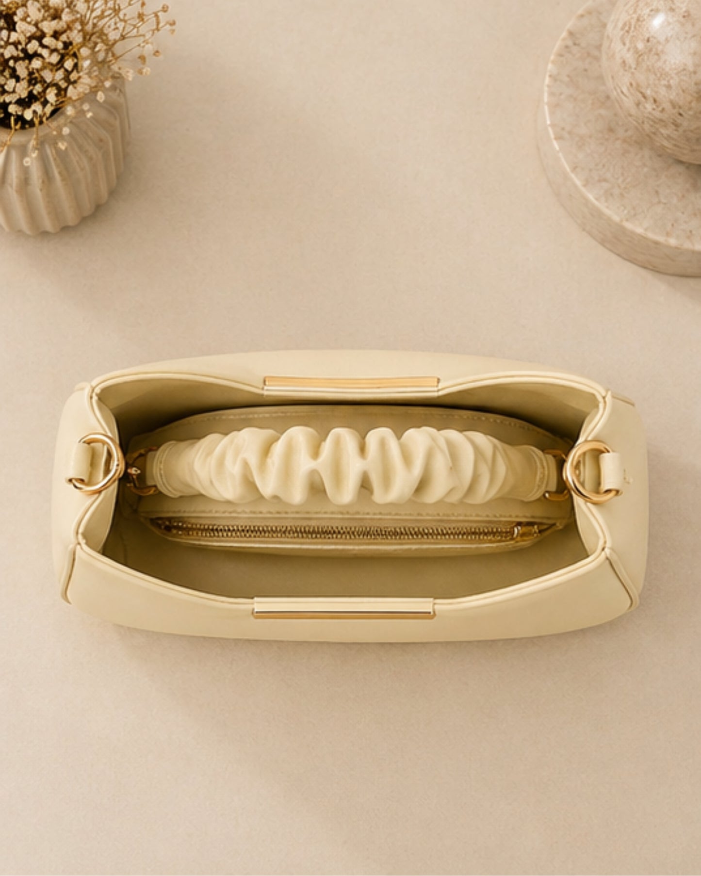 Swag Wali Saheli Elegant Scrunch Handle Handbag (Butter Cream Edition)