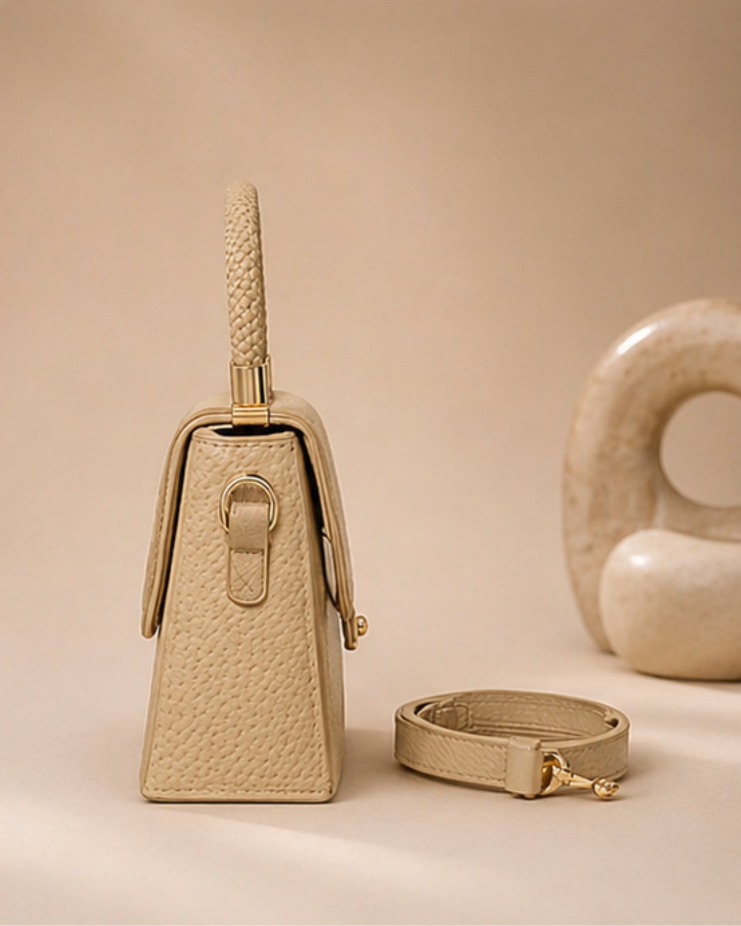 Swag Wali Saheli Textured Mini Top Handle Bag (Beige Nude)