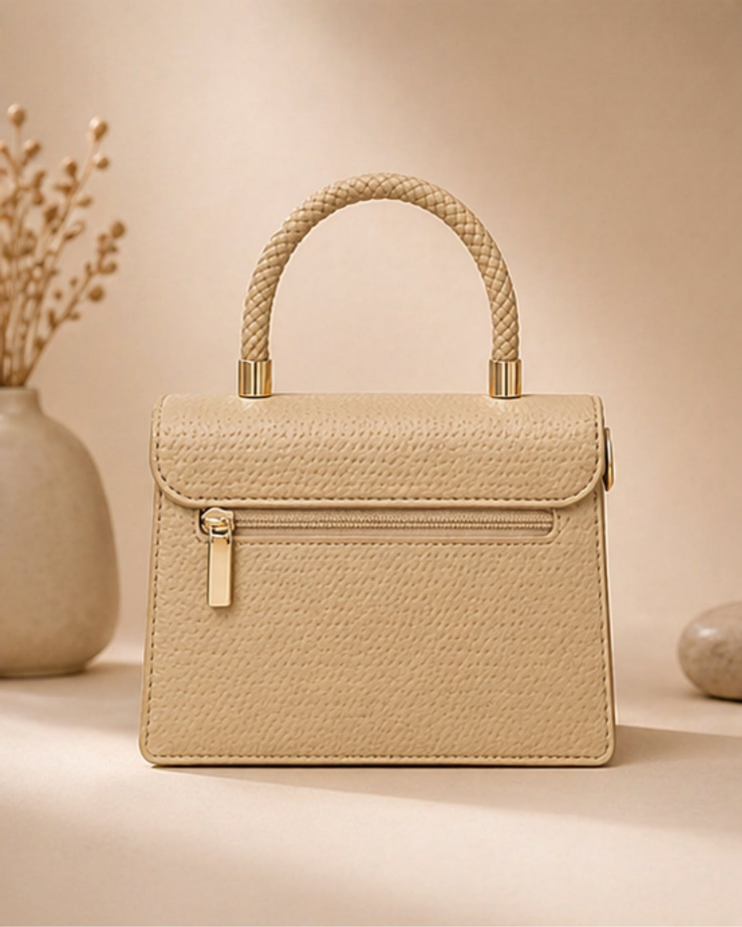 Swag Wali Saheli Textured Mini Top Handle Bag (Beige Nude)