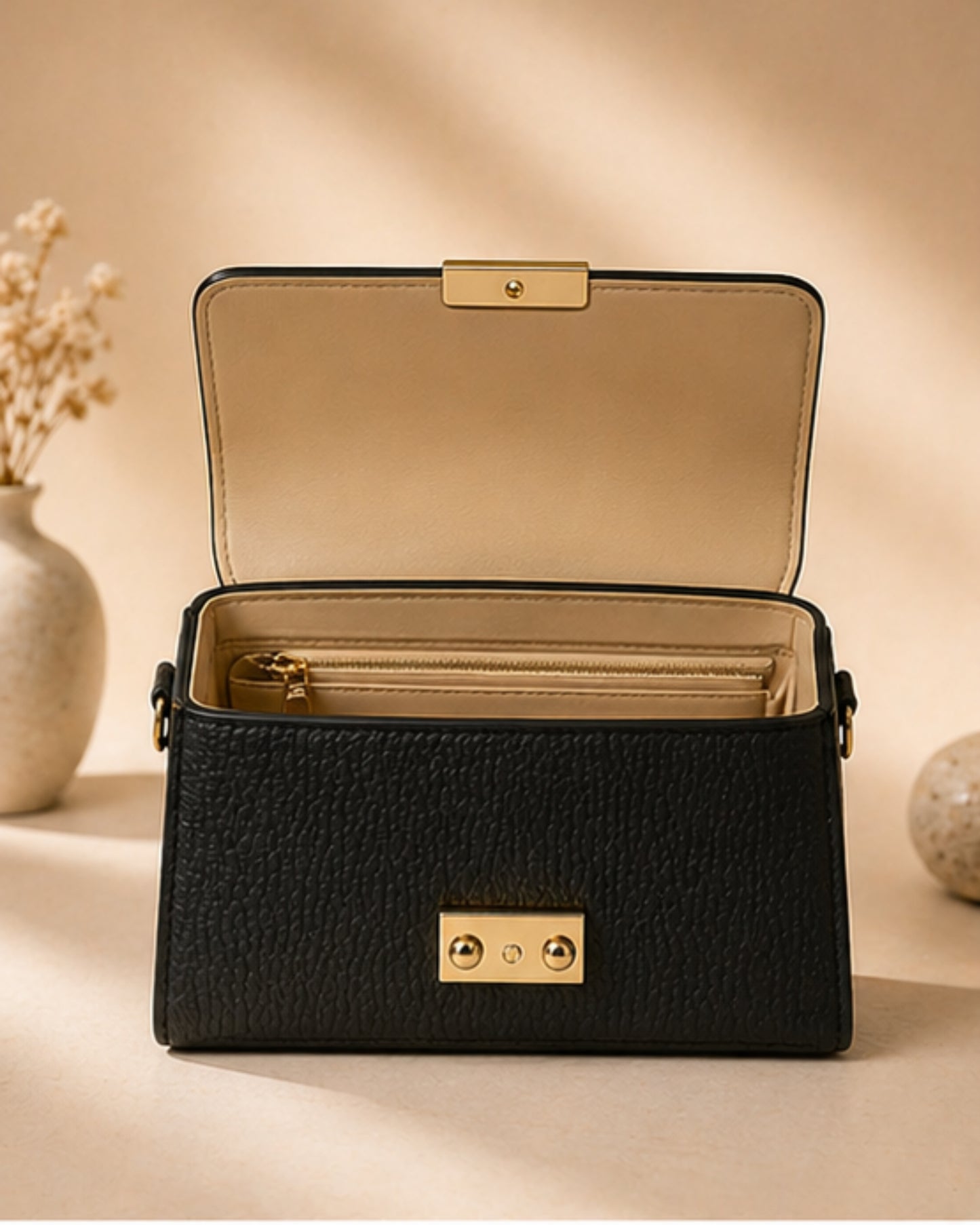 Swag Wali Saheli Textured Mini Top Handle Bag (Classic Black)