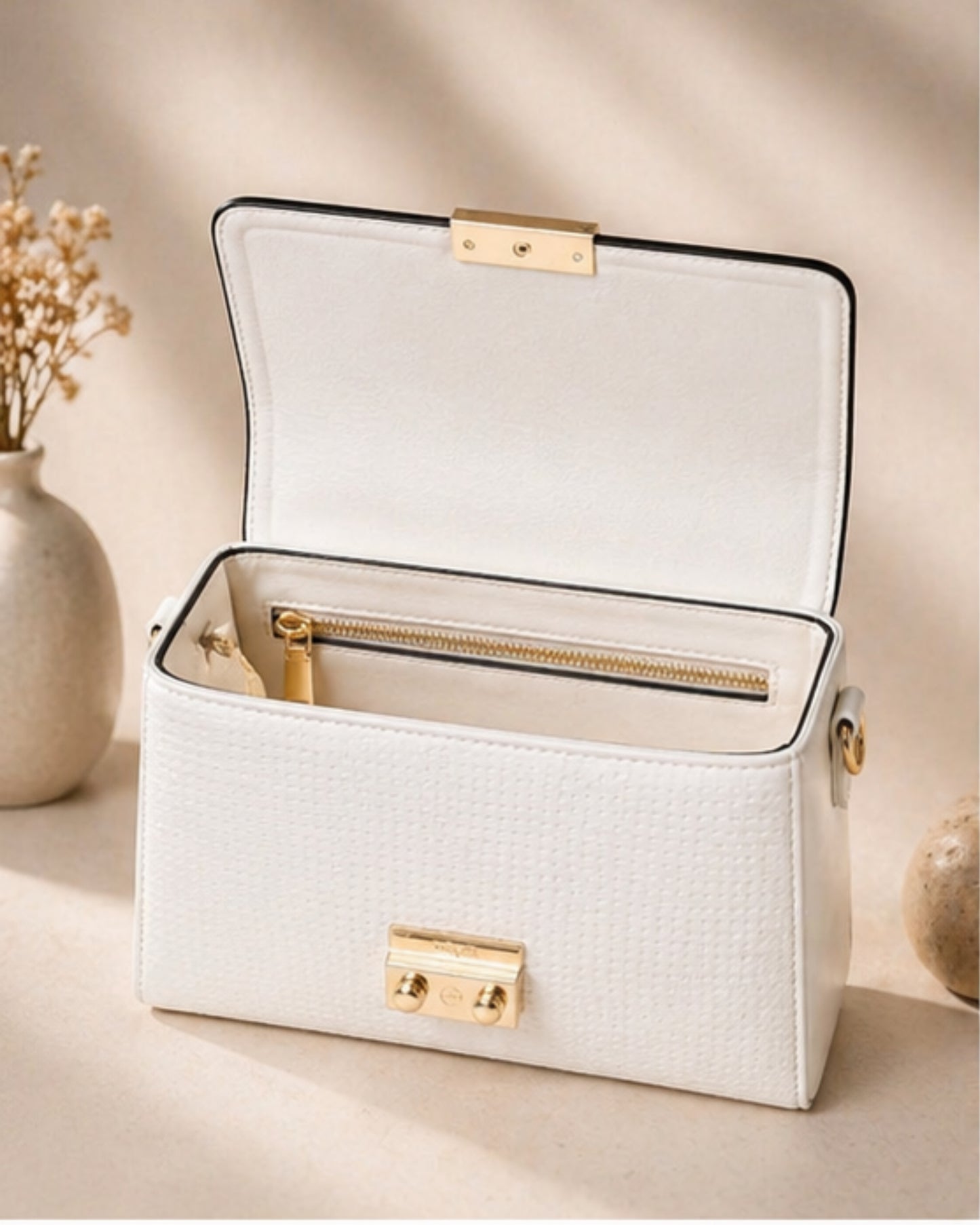 Swag Wali Saheli Textured Mini Top Handle Bag (Classic White)