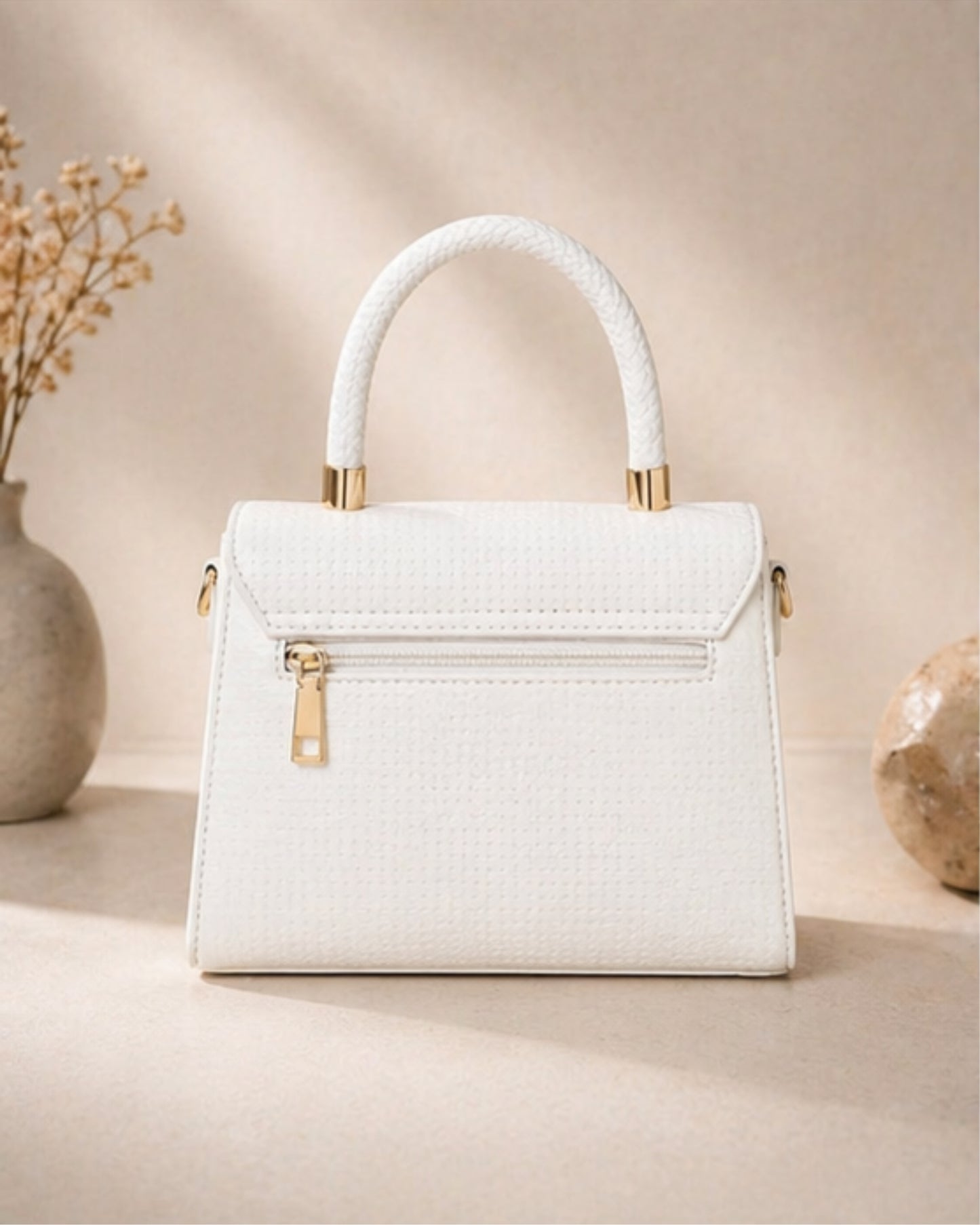Swag Wali Saheli Textured Mini Top Handle Bag (Classic White)