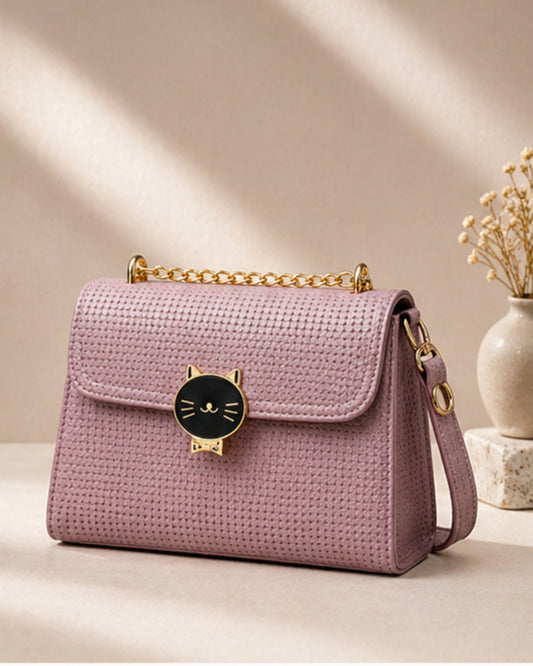 Swag Wali Saheli Cute Cat Lock Chain Sling Bag (Blush Pink)