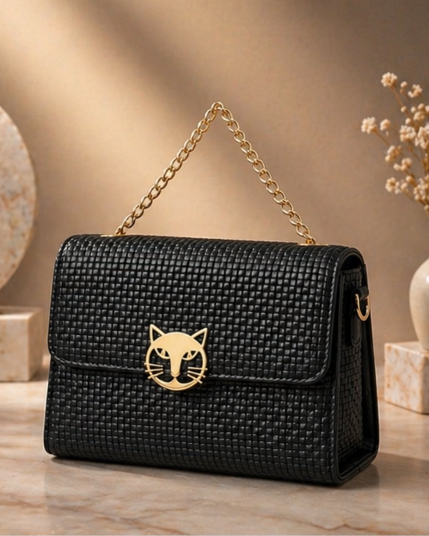 Swag Wali Saheli Cat Lock Chain Sling Bag (Classic Black)