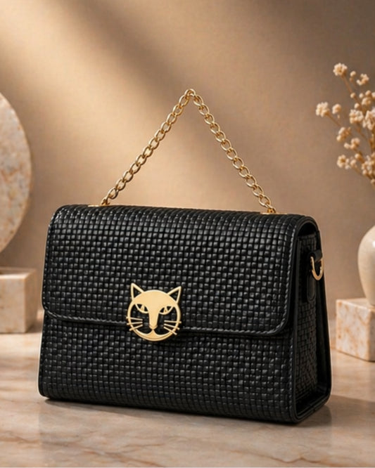 Swag Wali Saheli Cat Lock Chain Sling Bag (Classic Black)