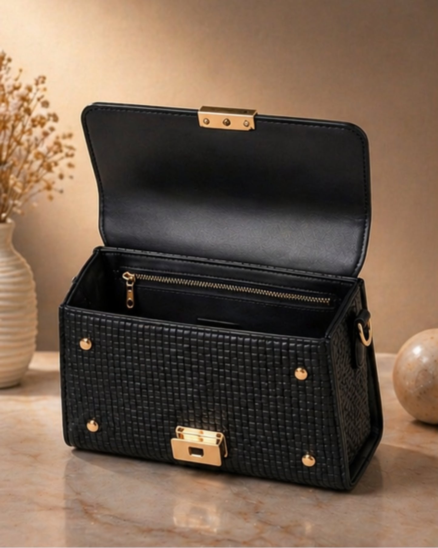 Swag Wali Saheli Cat Lock Chain Sling Bag (Classic Black)