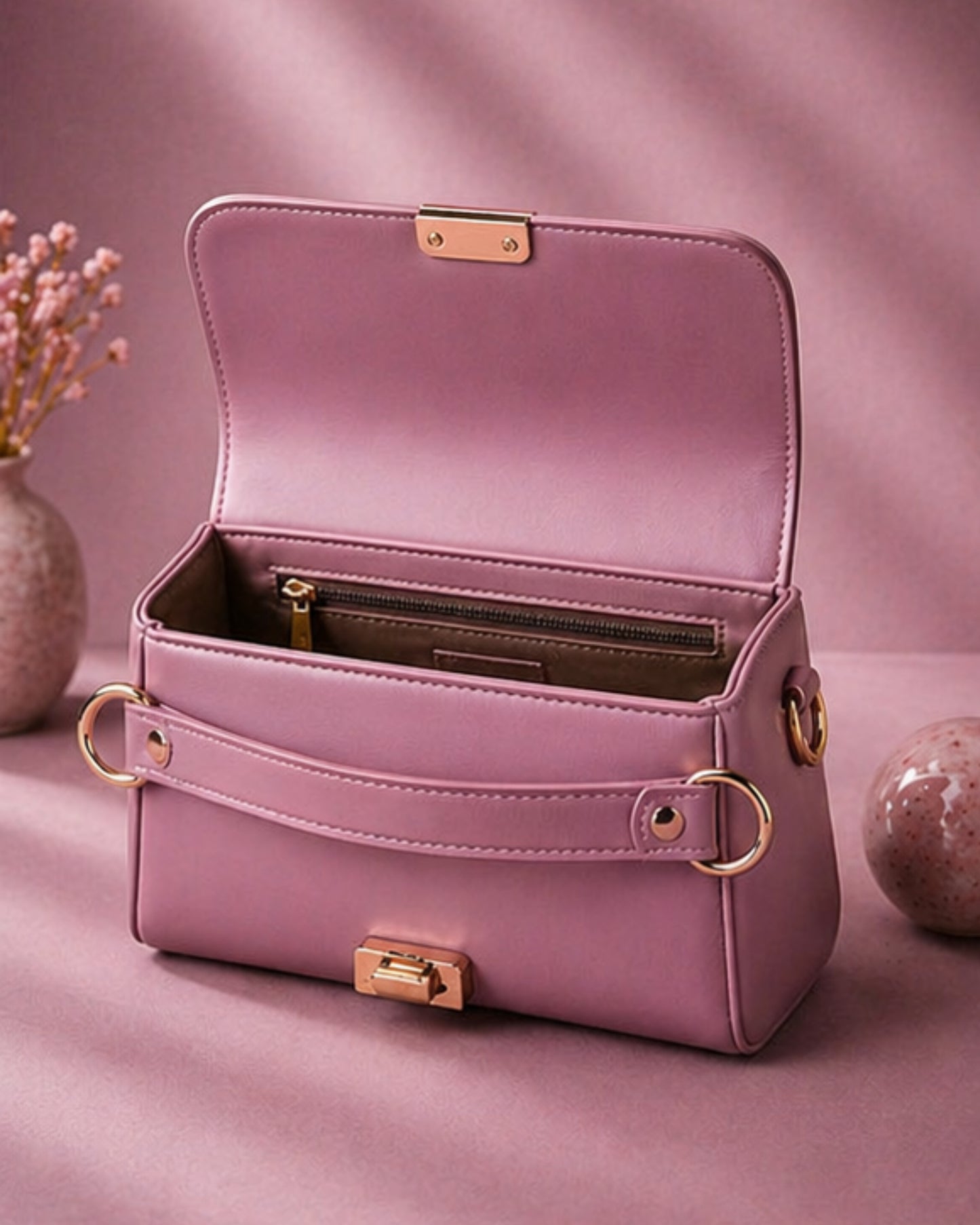Swag Wali Saheli Elegant Buckle Top Handle Handbag (Dusty Pink)
