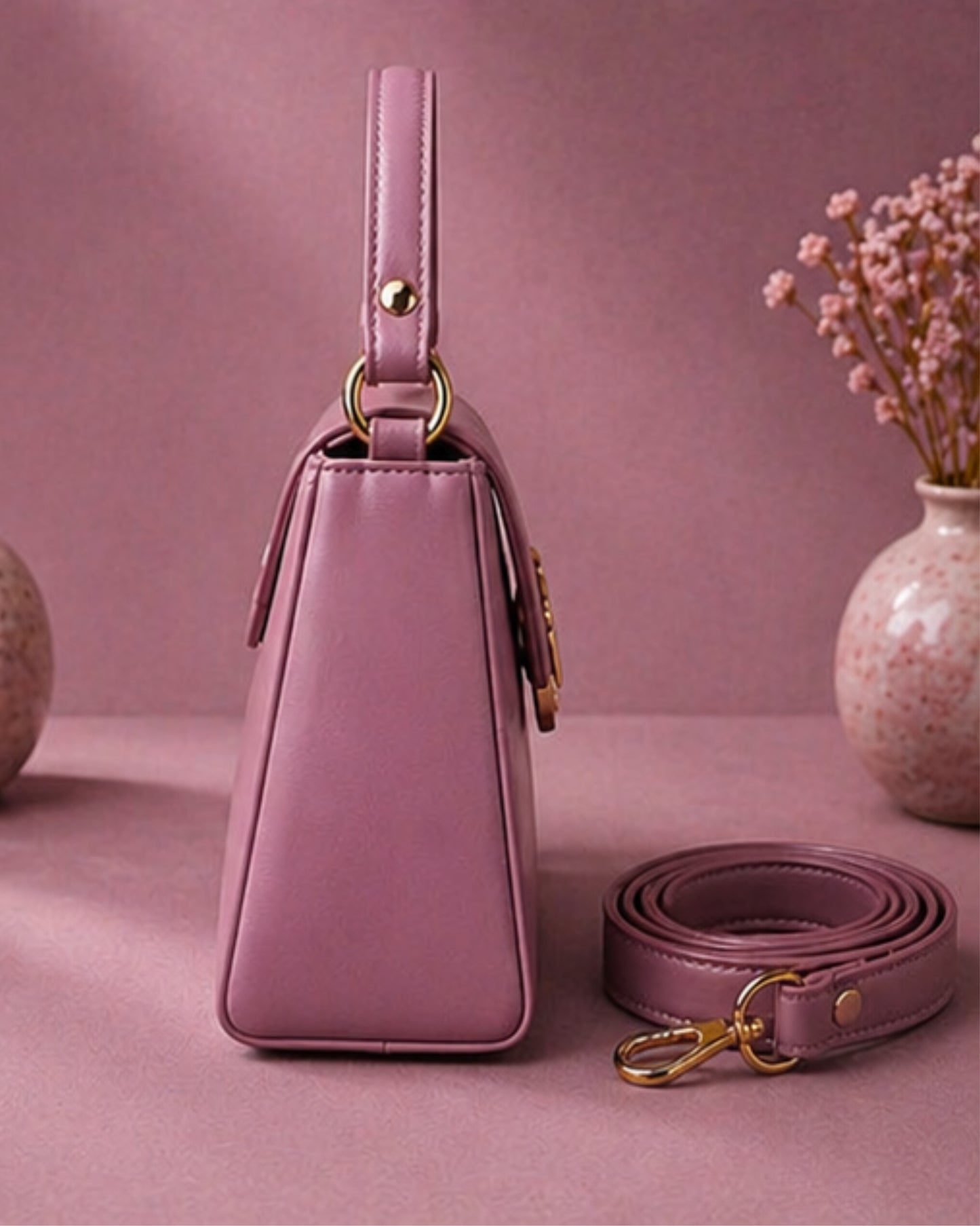 Swag Wali Saheli Elegant Buckle Top Handle Handbag (Dusty Pink)