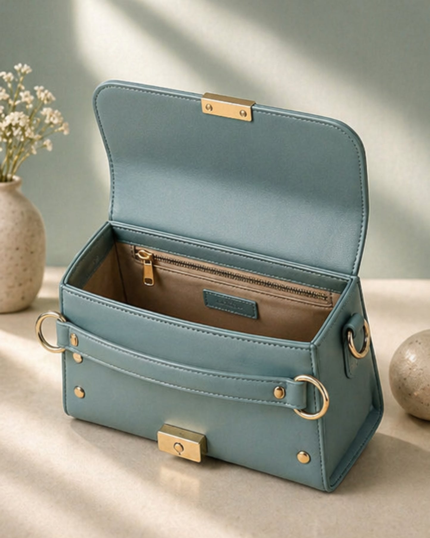 Swag Wali Saheli Elegant Buckle Top Handle Handbag (Sage Green)