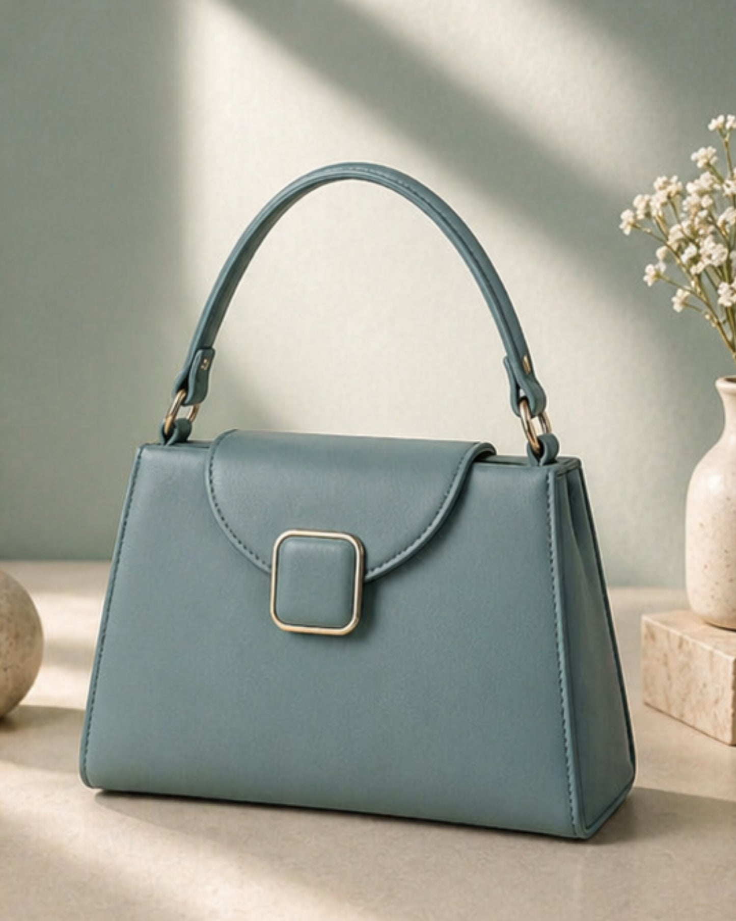 Swag Wali Saheli Elegant Buckle Top Handle Handbag (Sage Green)