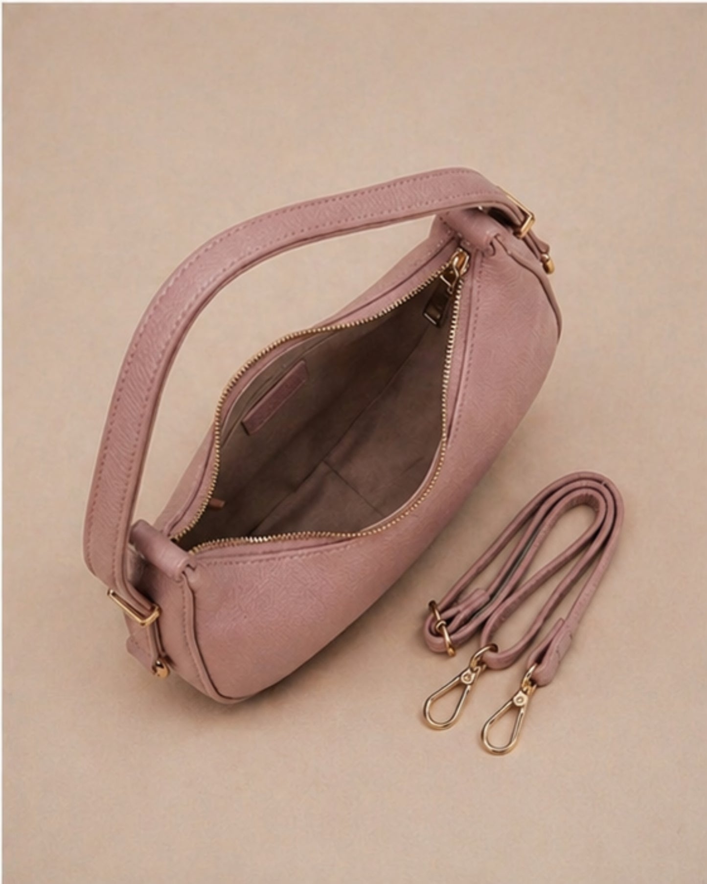 Swag Wali Saheli Textured Curved Shoulder Bag (Blush Pink)