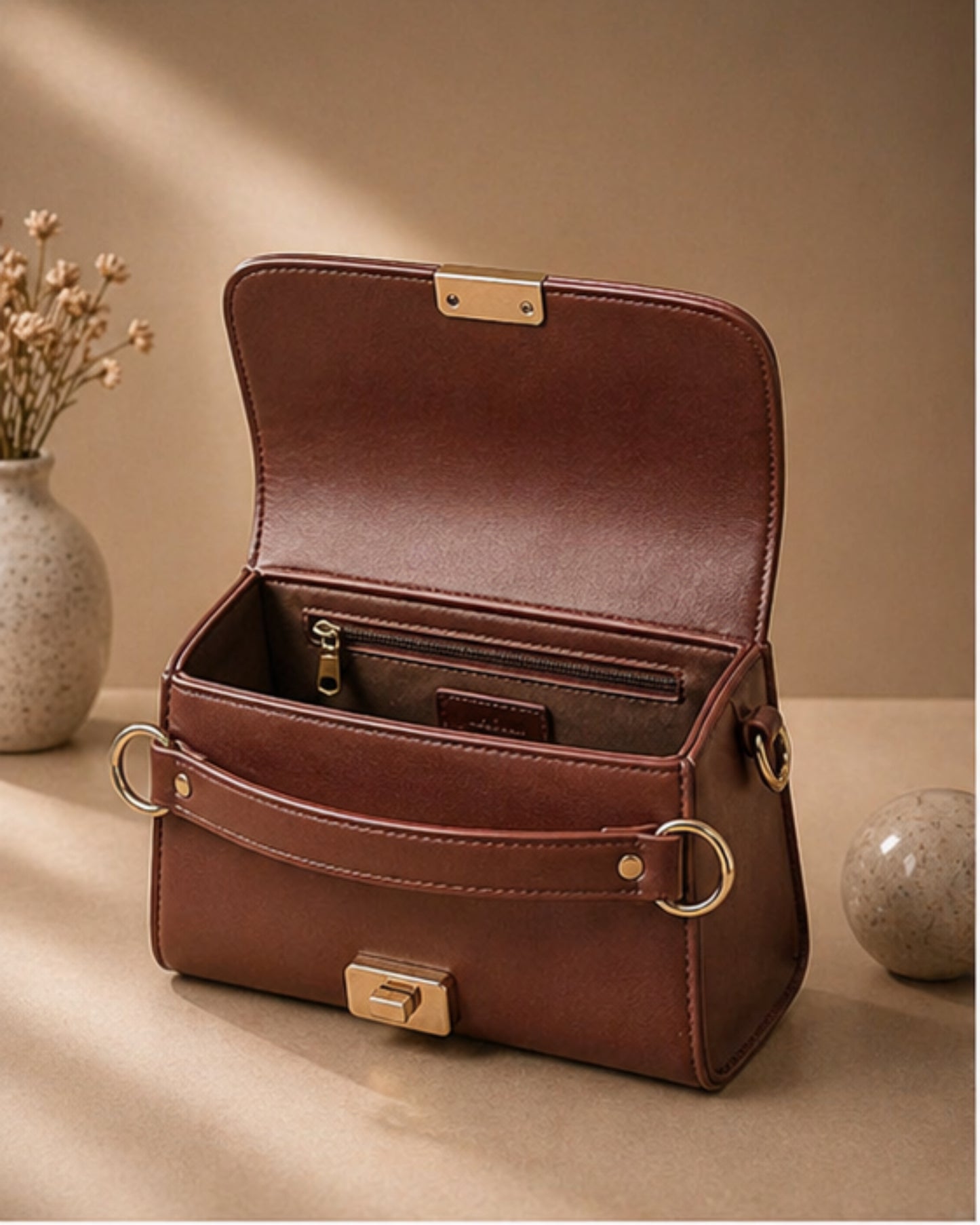 Swag Wali Saheli Elegant Buckle Top Handle Handbag (Classic Brown)
