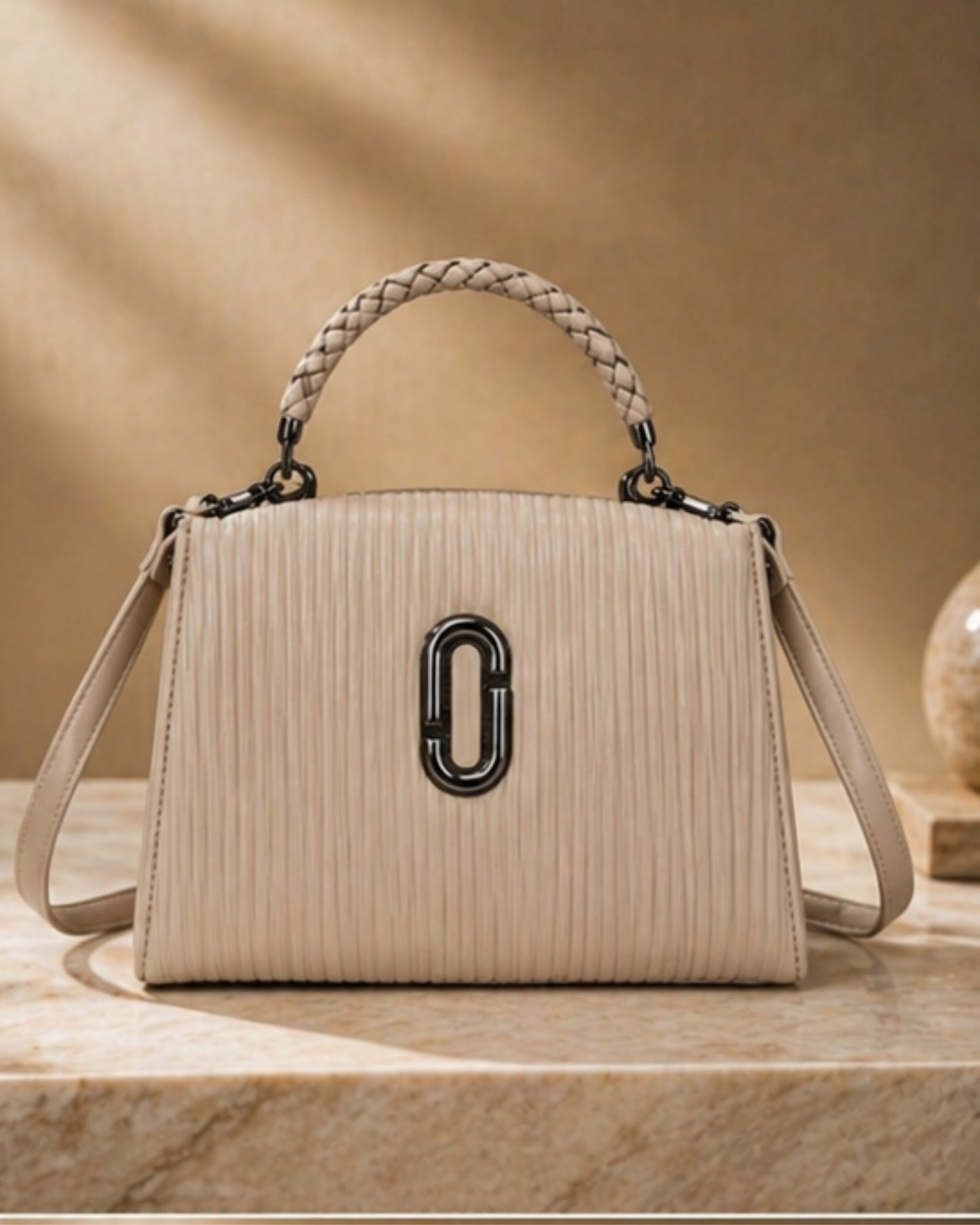 Swag Wali Saheli Textured Box Top Handle Sling Handbag (Beige Nude)