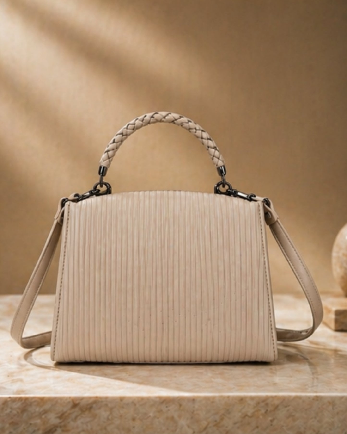 Swag Wali Saheli Textured Box Top Handle Sling Handbag (Beige Nude)